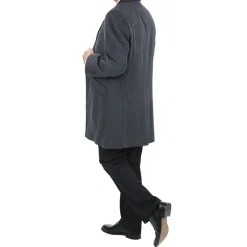 Men's Wool Cashmere Single Breasted Charcoal 3/4 Length Car Coat Top Coat