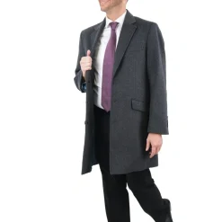 Men's Wool Cashmere Single Breasted Charcoal 3/4 Length Car Coat Top Coat