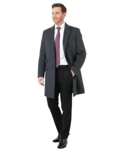 Men's Wool Cashmere Single Breasted Charcoal 3/4 Length Car Coat Top Coat