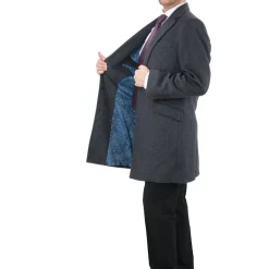 Men's Wool Cashmere Single Breasted Charcoal 3/4 Length Car Coat Top Coat