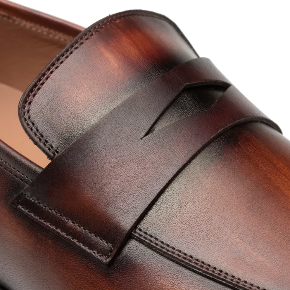 Mezlan Avenue Calfskin Cognac Rust Rubber Sole Penny Loafers