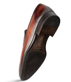 Mezlan Avenue Calfskin Cognac Rust Rubber Sole Penny Loafers