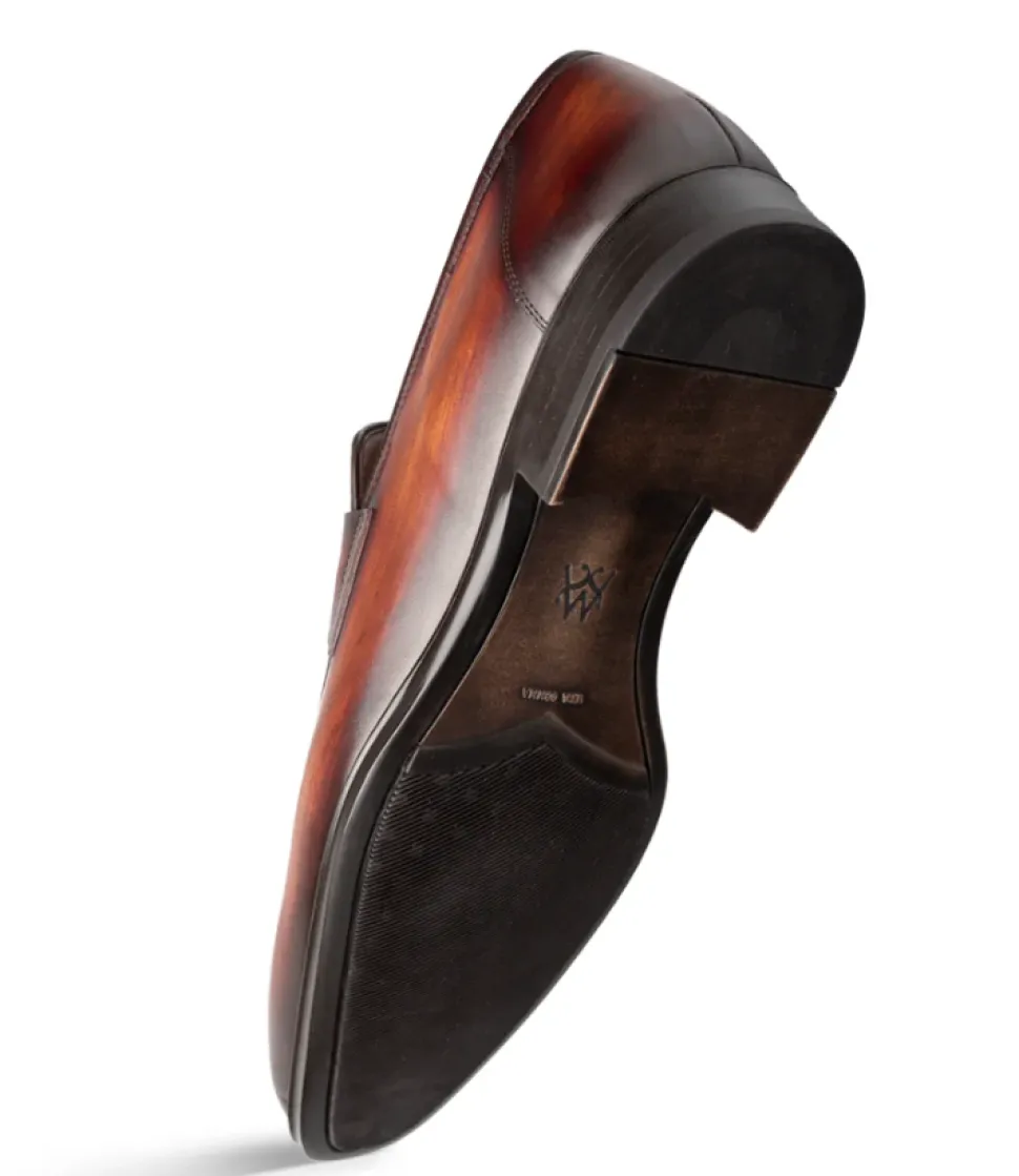 Mezlan Avenue Calfskin Cognac Rust Rubber Sole Penny Loafers