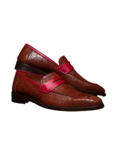 Mezlan Mens Cognac & Burgundy Leather Slip On Loafer Dress Shoes