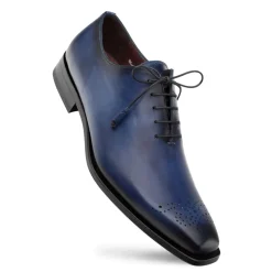 Mezlan Mens Solid Blue Lace-up Oxford Leather Dress Shoes
