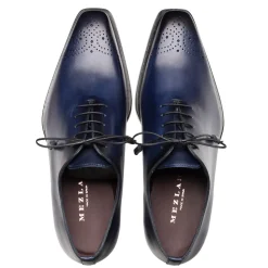 Mezlan Mens Solid Blue Lace-up Oxford Leather Dress Shoes