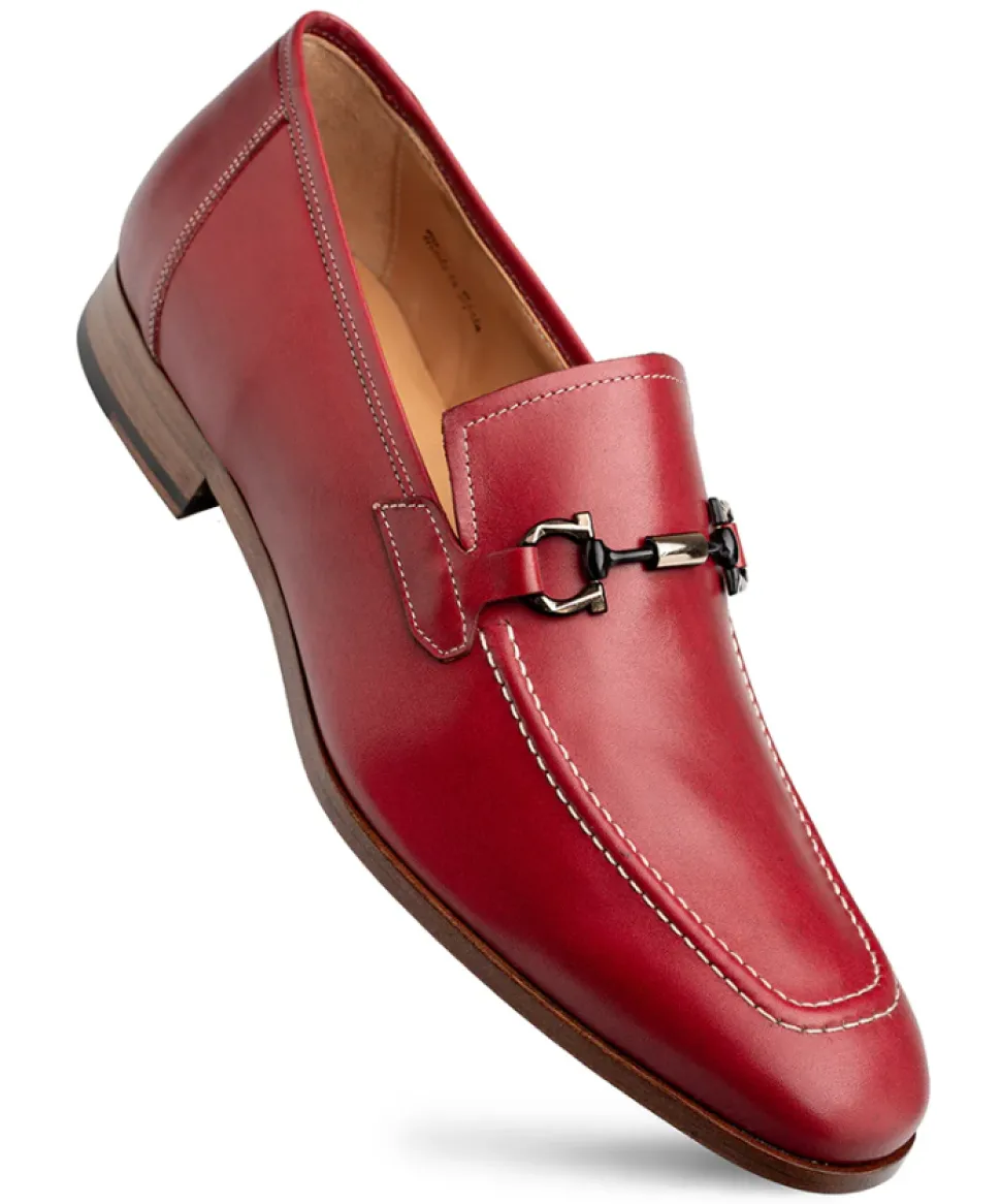 Mezlan Rios II Red Horsebit Textured Leather Slip-On Loafers