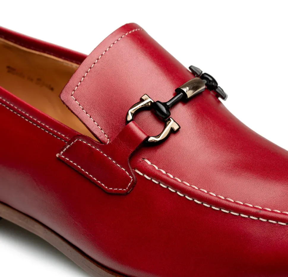 Mezlan Rios II Red Horsebit Textured Leather Slip-On Loafers