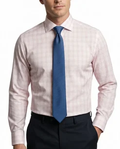 Modena Windowpane Pink & White Contemporary Fit Spread Collar Cotton Blend Stretch Dress Shirt