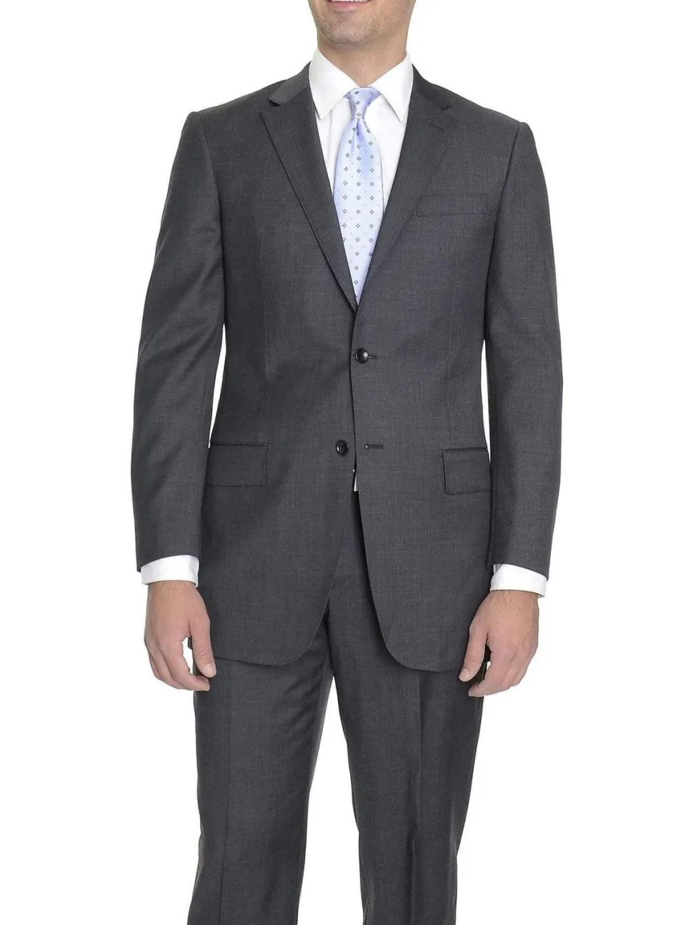 Modern Fit Charcoal Gray Pindot Two Button Wool Suit