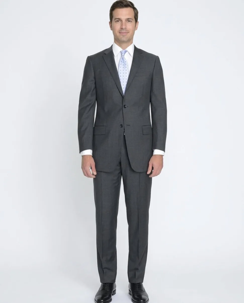 Modern Fit Charcoal Gray Pindot Two Button Wool Suit