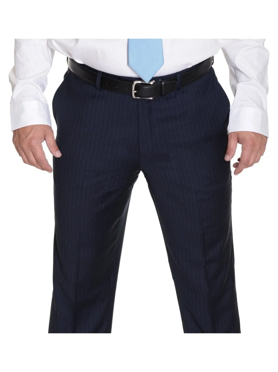 Modern Fit Navy Blue Pinstriped Two Button Wool Suit