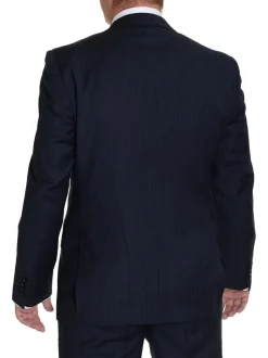 Modern Fit Navy Blue Pinstriped Two Button Wool Suit