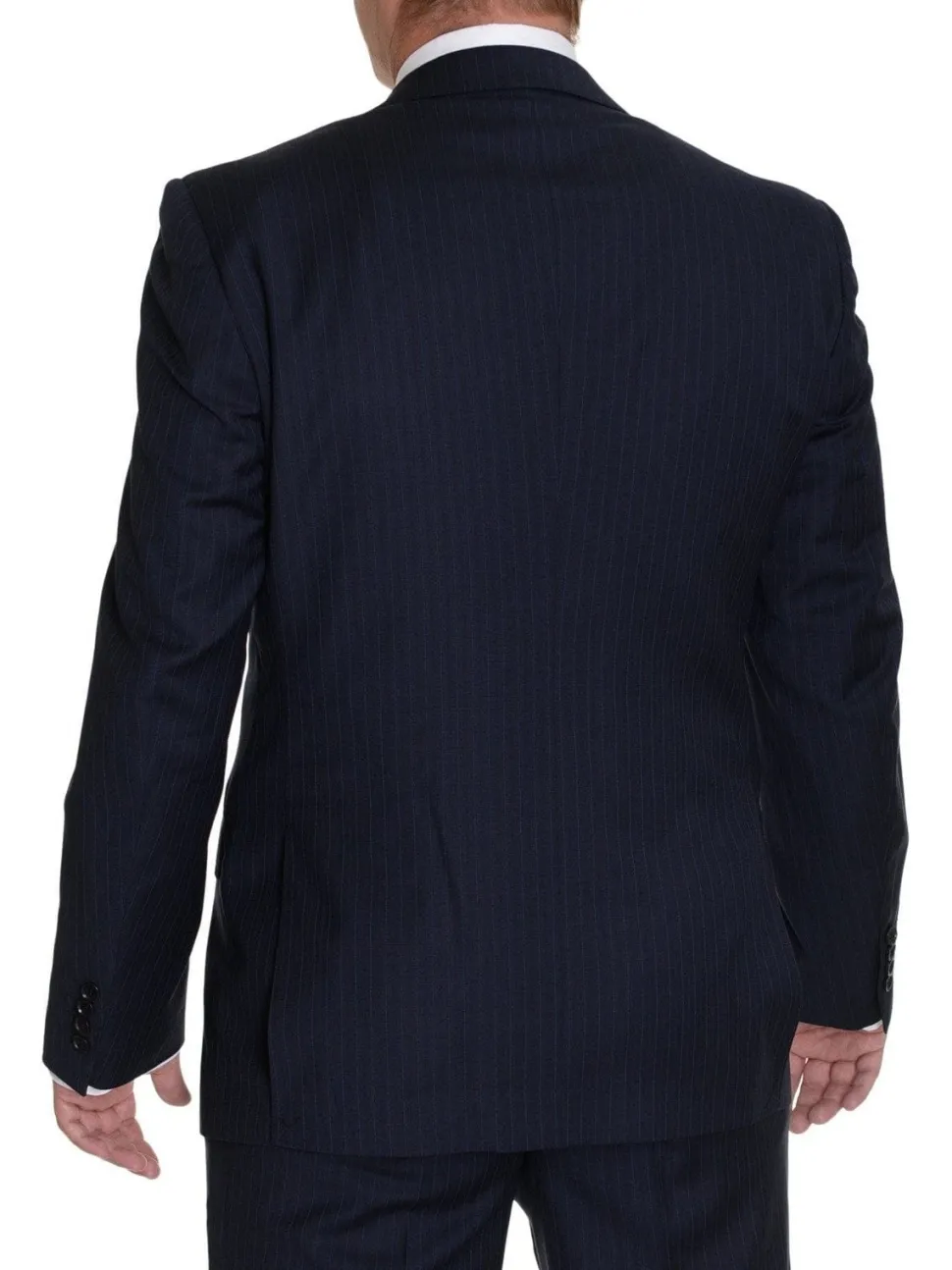 Modern Fit Navy Blue Pinstriped Two Button Wool Suit