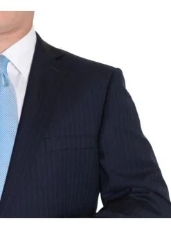 Modern Fit Navy Blue Pinstriped Two Button Wool Suit