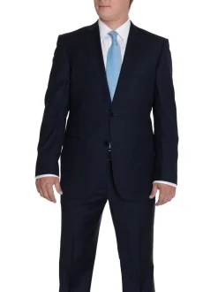 Modern Fit Navy Blue Pinstriped Two Button Wool Suit