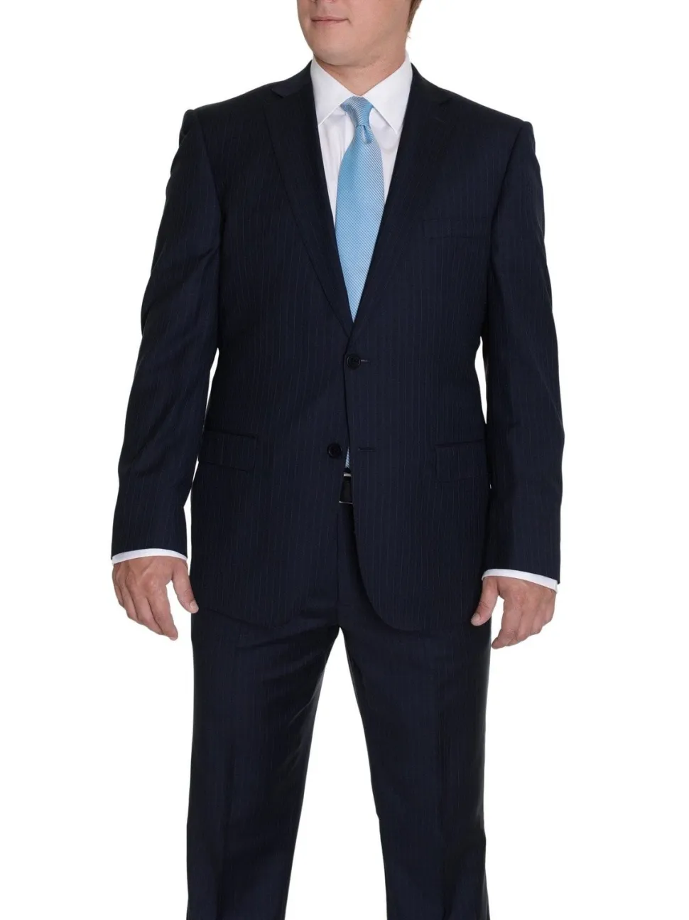 Modern Fit Navy Blue Pinstriped Two Button Wool Suit