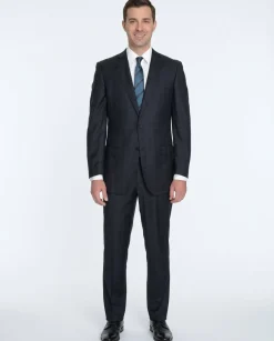 Modern Fit Navy Blue Plaid Two Button Wool Suit
