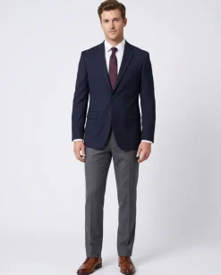 Montefino Mens Solid Navy Blue 100% Wool Slim Fit Blazer Sportcoat