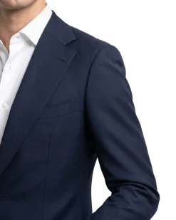 Montreux Mens Solid Navy Blue Slim Fit Unlined 4-way Stretch Suit