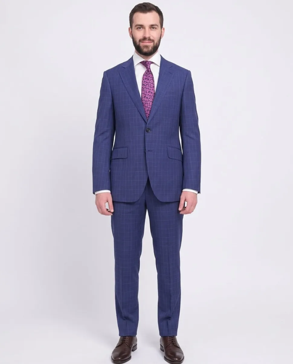 Napoli Classic Fit Blue Glen Plaid Half Canvassed Super 150s Wool Suit