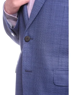 Napoli Classic Fit Blue Stepweave Half Canvas Wool Blazer Coat