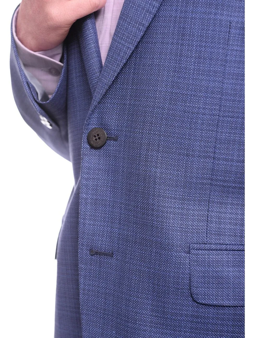 Napoli Classic Fit Blue Stepweave Half Canvas Wool Blazer Coat