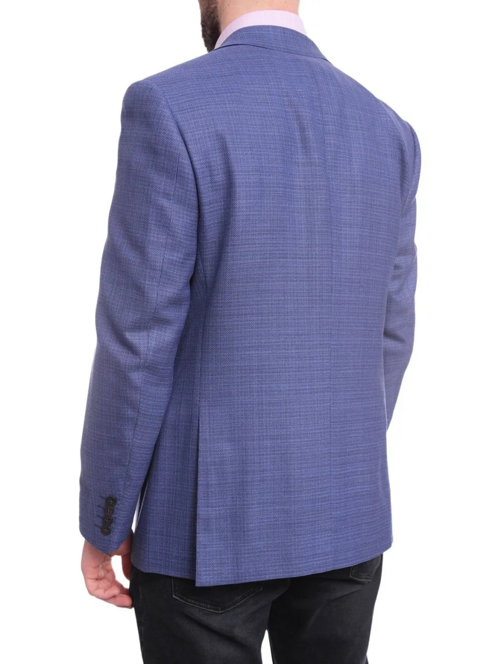 Napoli Classic Fit Blue Stepweave Half Canvas Wool Blazer Coat