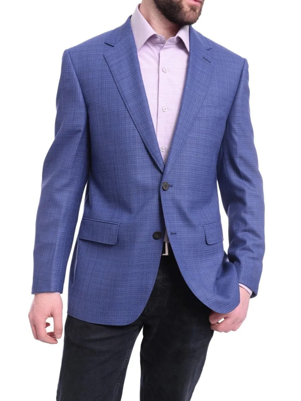 Napoli Classic Fit Blue Stepweave Half Canvas Wool Blazer Coat