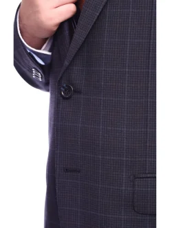 Napoli Classic Fit Blue Windowpane Plaid Half Canvassed Super 150s Wool Suit