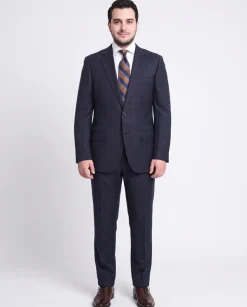 Napoli Classic Fit Blue Windowpane Plaid Half Canvassed Super 150s Wool Suit