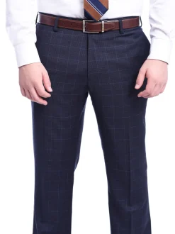 Napoli Classic Fit Blue Windowpane Plaid Half Canvassed Super 150s Wool Suit