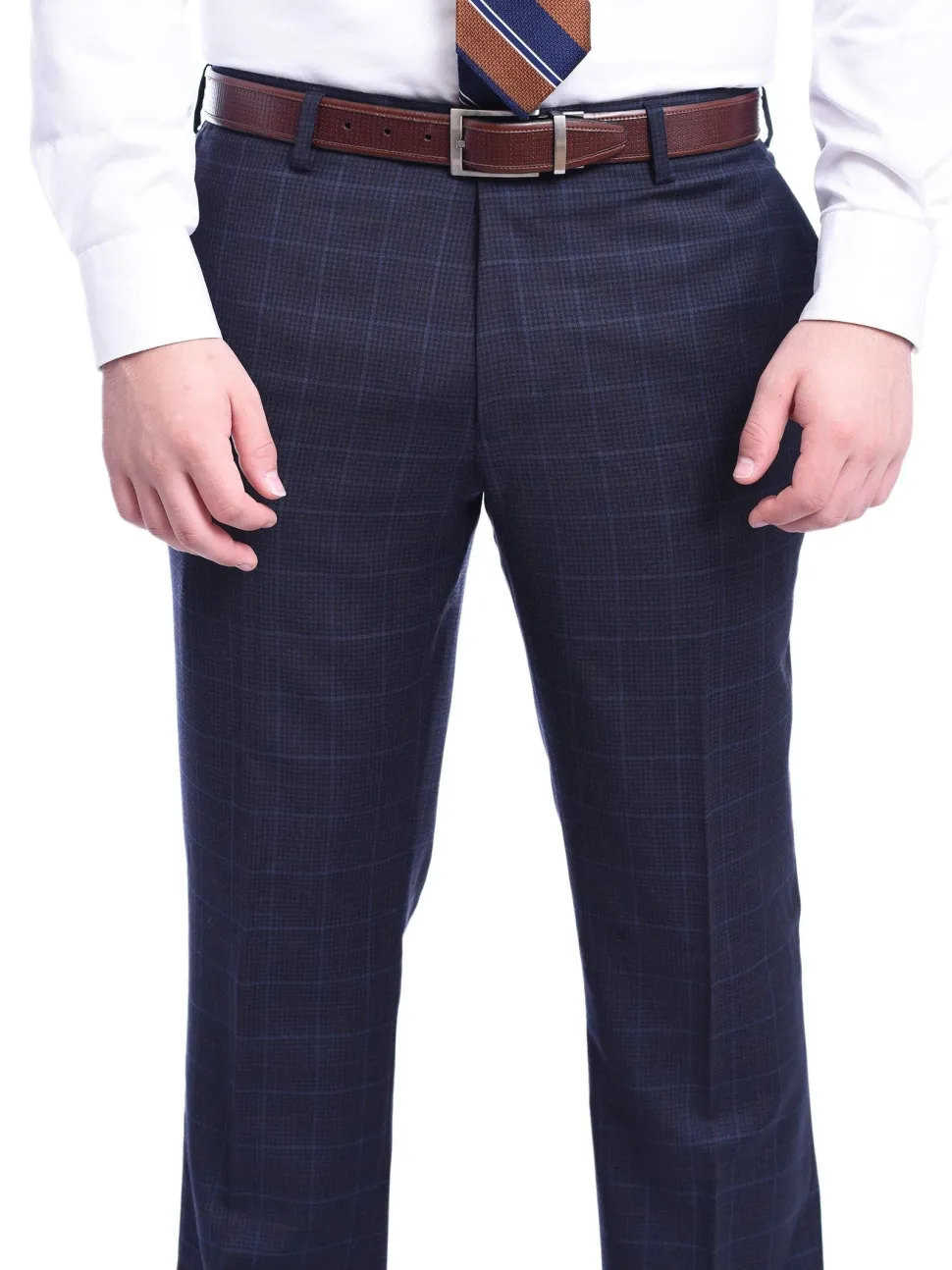 Napoli Classic Fit Blue Windowpane Plaid Half Canvassed Super 150s Wool Suit