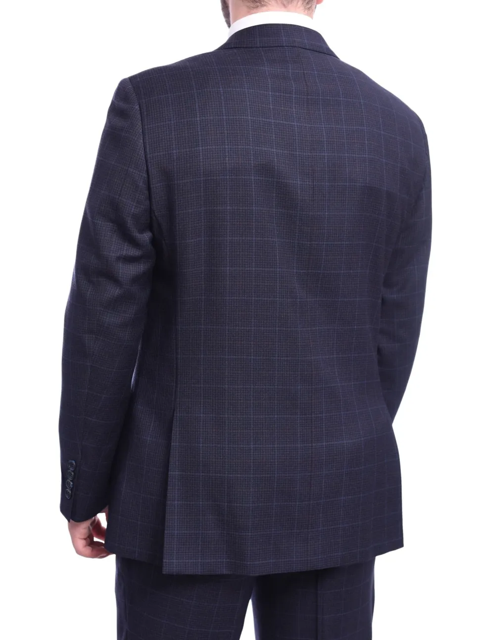 Napoli Classic Fit Blue Windowpane Plaid Half Canvassed Super 150s Wool Suit