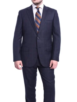 Napoli Classic Fit Blue Windowpane Plaid Half Canvassed Super 150s Wool Suit