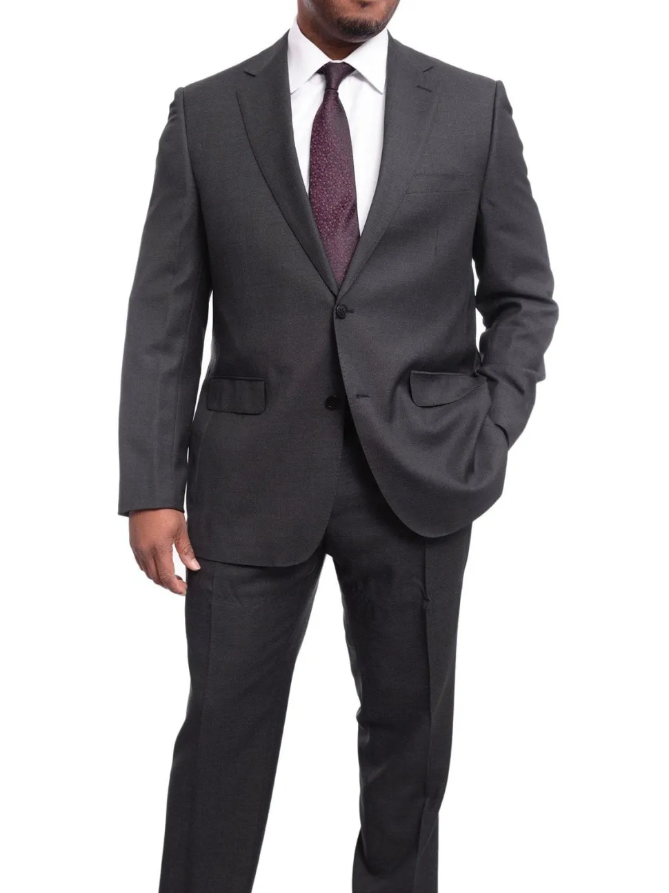 Napoli Classic Fit Charcoal Gray Birdseye Half Canvassed Marzotto Wool Suit