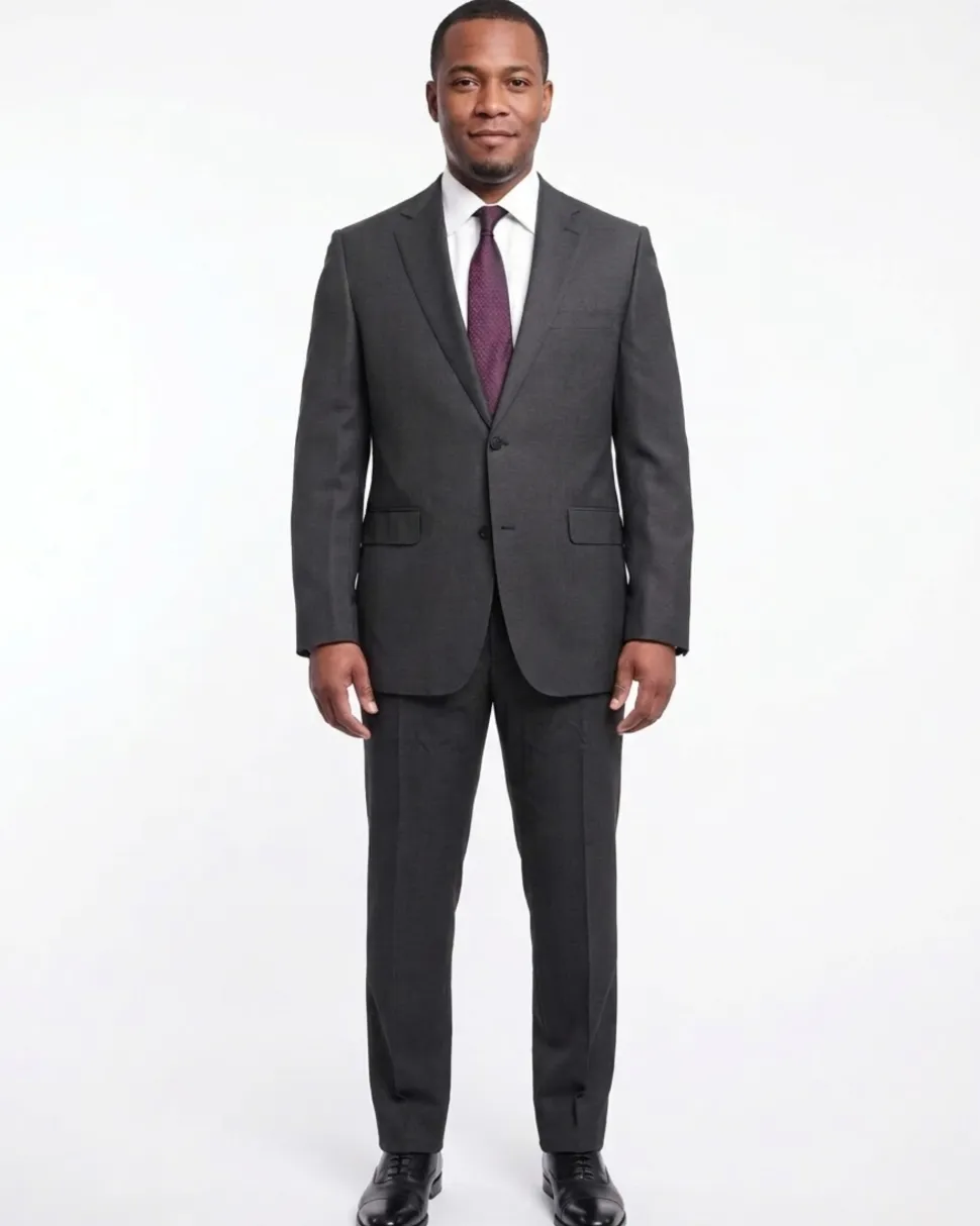 Napoli Classic Fit Charcoal Gray Birdseye Half Canvassed Marzotto Wool Suit