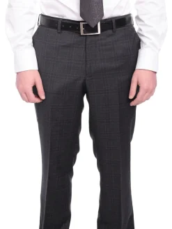 Napoli Classic Fit Charcoal Gray Plaid Half Canvassed Super 150s Wool Suit