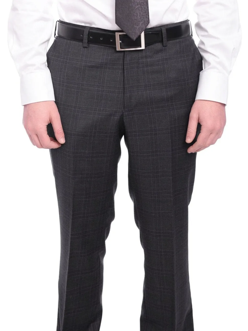 Napoli Classic Fit Charcoal Gray Plaid Half Canvassed Super 150s Wool Suit