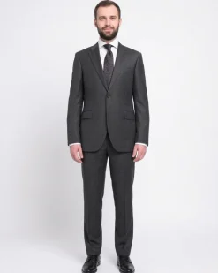 Napoli Classic Fit Charcoal Gray Plaid Half Canvassed Super 150s Wool Suit