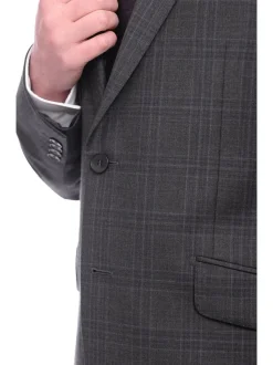 Napoli Classic Fit Charcoal Gray Plaid Half Canvassed Super 150s Wool Suit