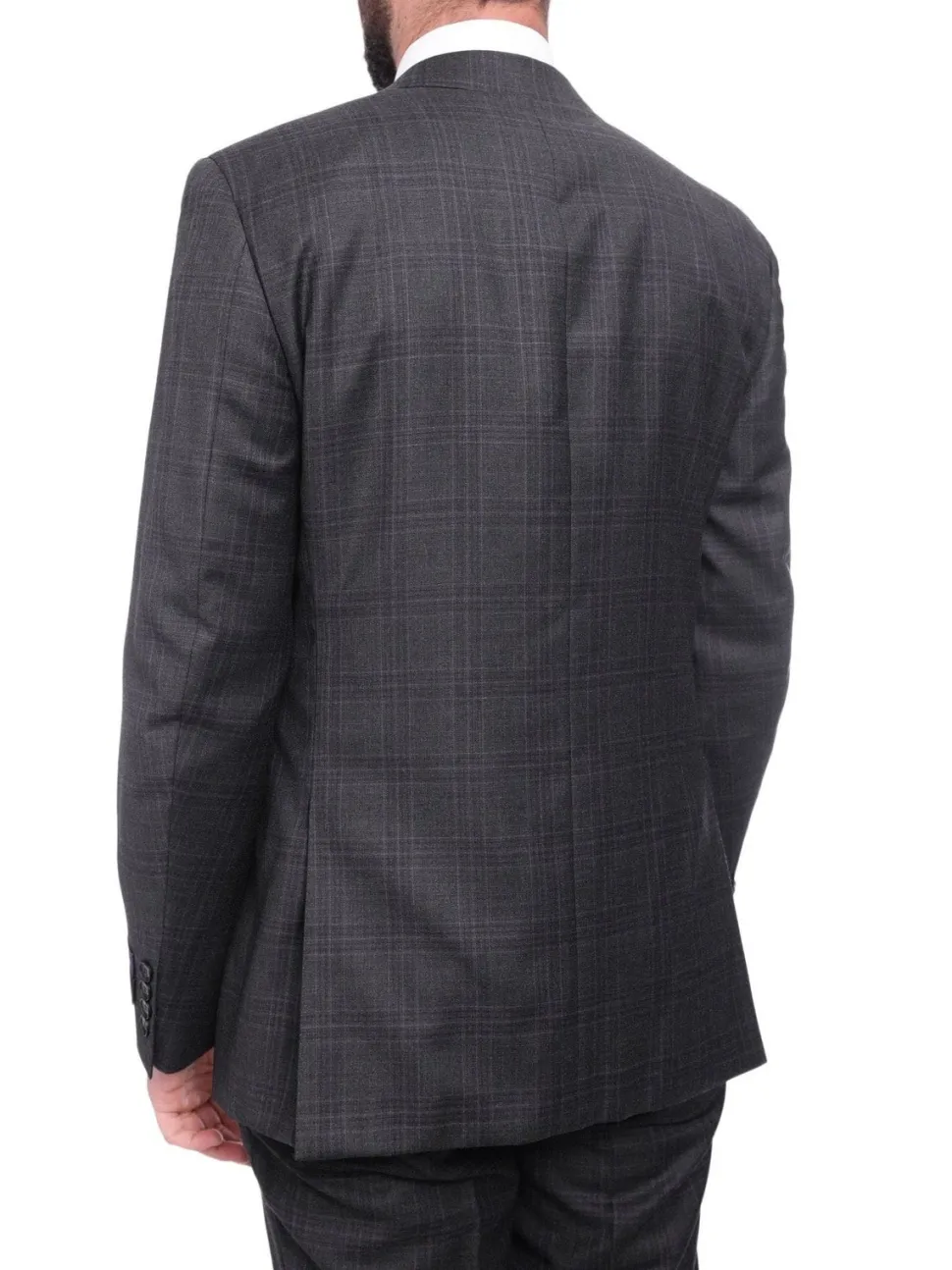 Napoli Classic Fit Charcoal Gray Plaid Half Canvassed Super 150s Wool Suit