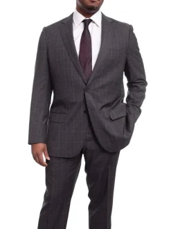 Napoli Classic Fit Gray Plaid Two Button Half Canvassed Wool Suit