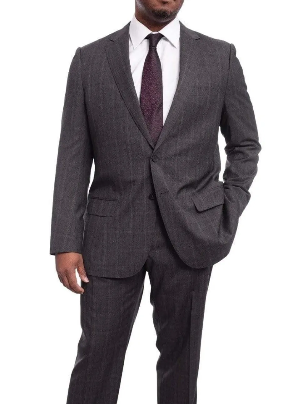 Napoli Classic Fit Gray Plaid Two Button Half Canvassed Wool Suit