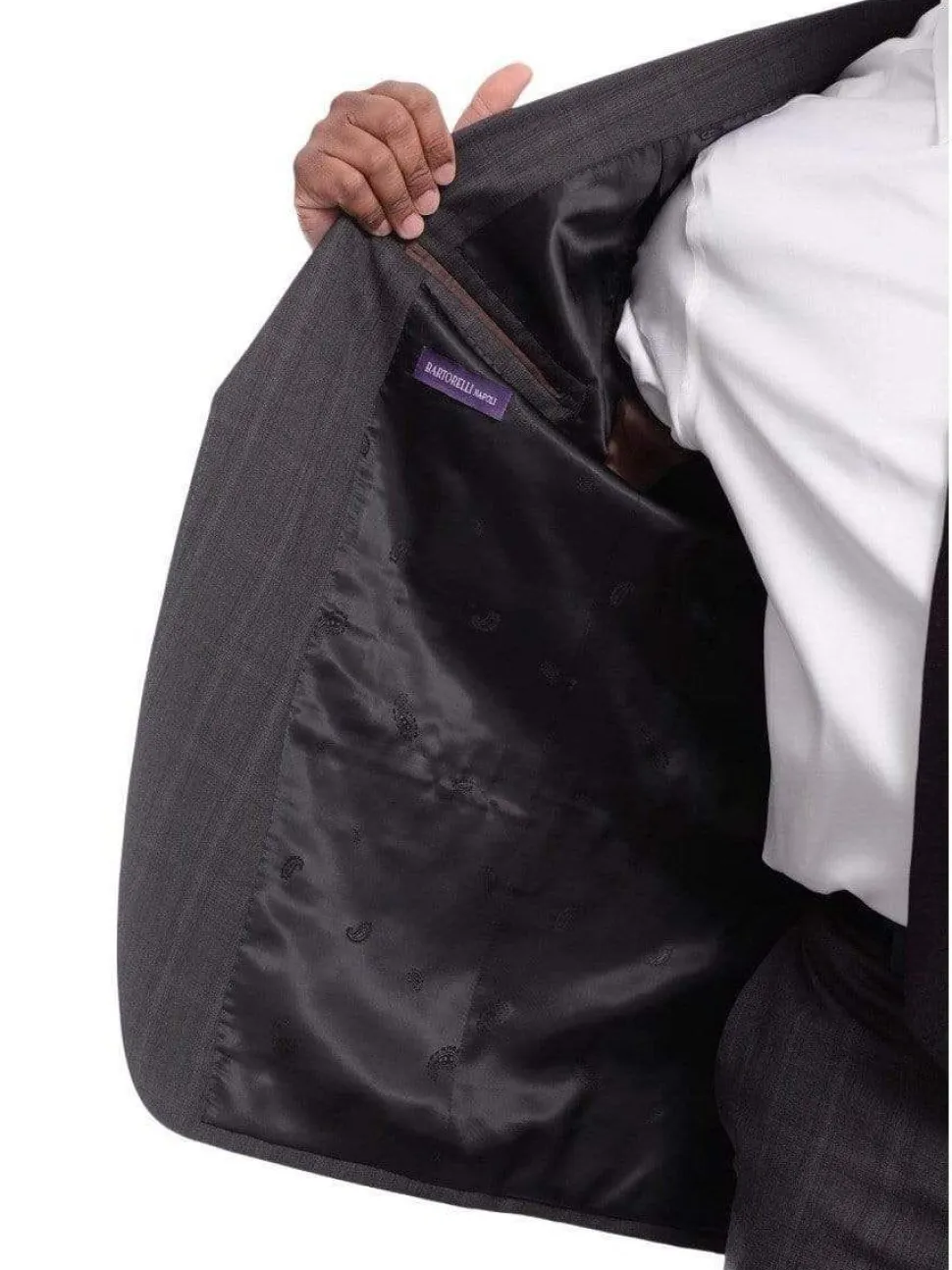 Napoli Classic Fit Gray Plaid Two Button Half Canvassed Wool Suit