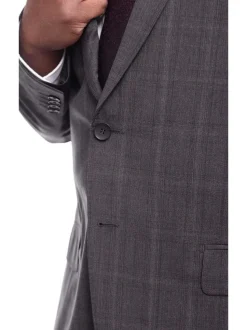 Napoli Classic Fit Gray Plaid Two Button Half Canvassed Wool Suit