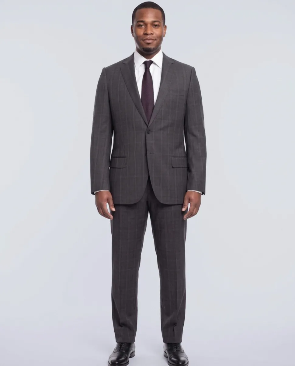 Napoli Classic Fit Gray Plaid Two Button Half Canvassed Wool Suit