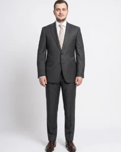 Napoli Classic Fit Gray Windowpane Plaid Half Canvassed Reda Wool Suit