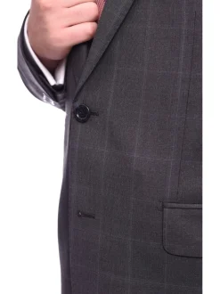 Napoli Classic Fit Gray Windowpane Plaid Half Canvassed Reda Wool Suit