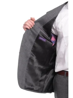 Napoli Classic Fit Gray With Blue & Purple Glen Plaid Half Canvassed Wool Suit